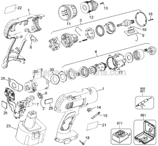Part Location Diagram of 393111-05 DeWALT Motor and Pinion